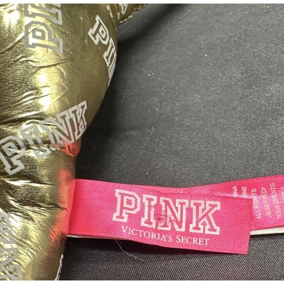 Victoria's Secret PINK Dog Plush Stuffed Animal Metallic Gold White Text 7” - Picture 6 of 6